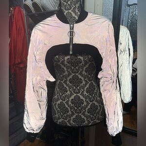 Reflective cropped zip up jacket